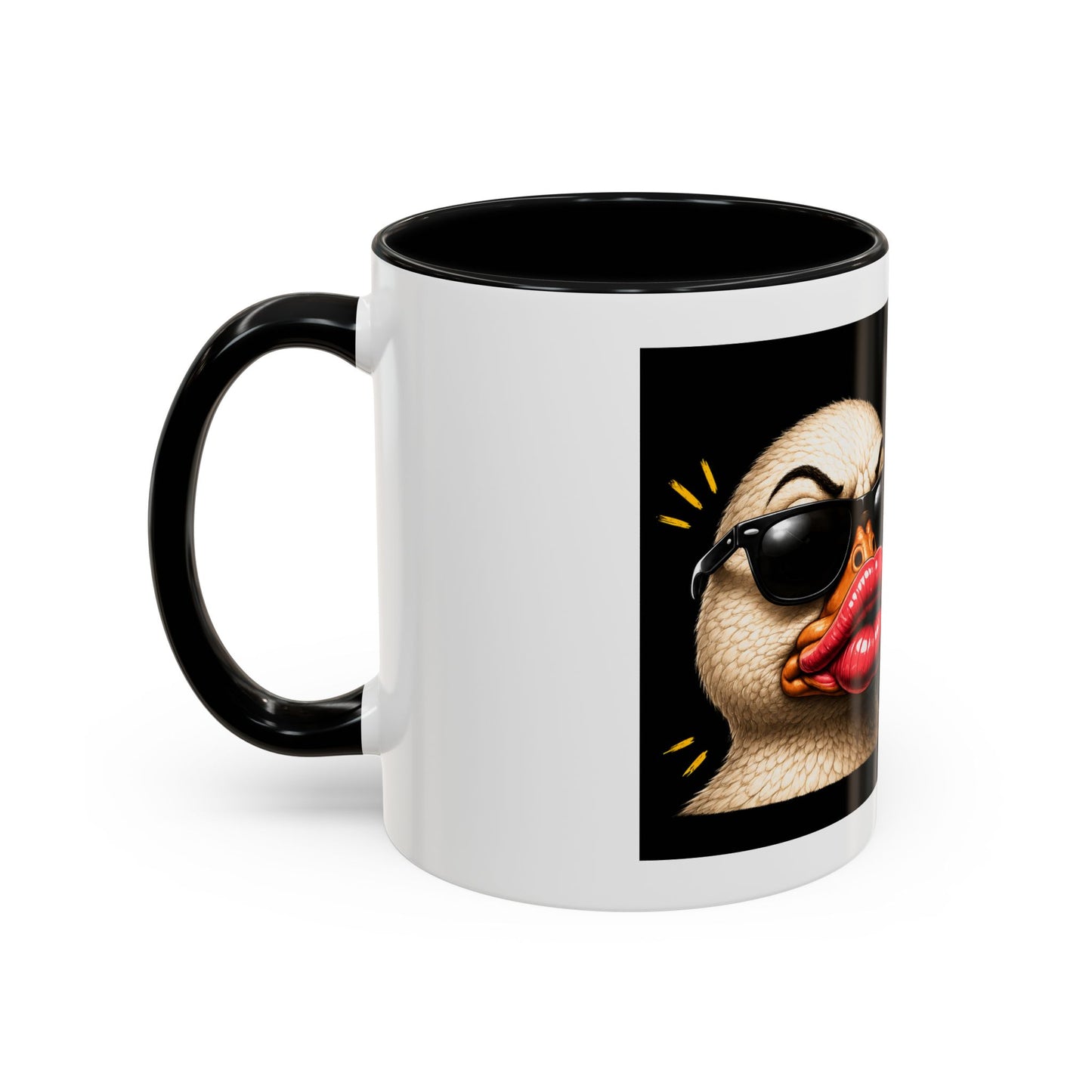 Shut It Duck Lips Coffee Mug — Funny Duck with Sunglasses & Bold Quote