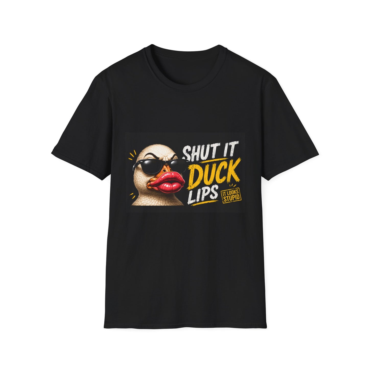 Shut It Duck Lips T-Shirt — Funny Graphic Tee with Sunglasses Duck