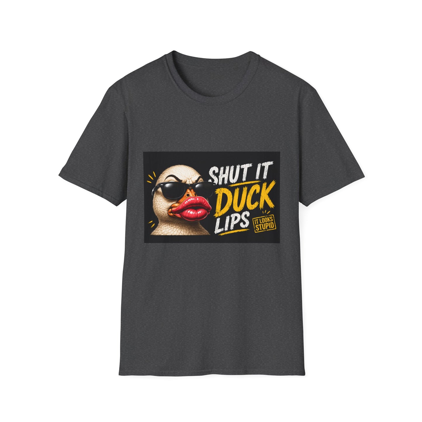 Shut It Duck Lips T-Shirt — Funny Graphic Tee with Sunglasses Duck