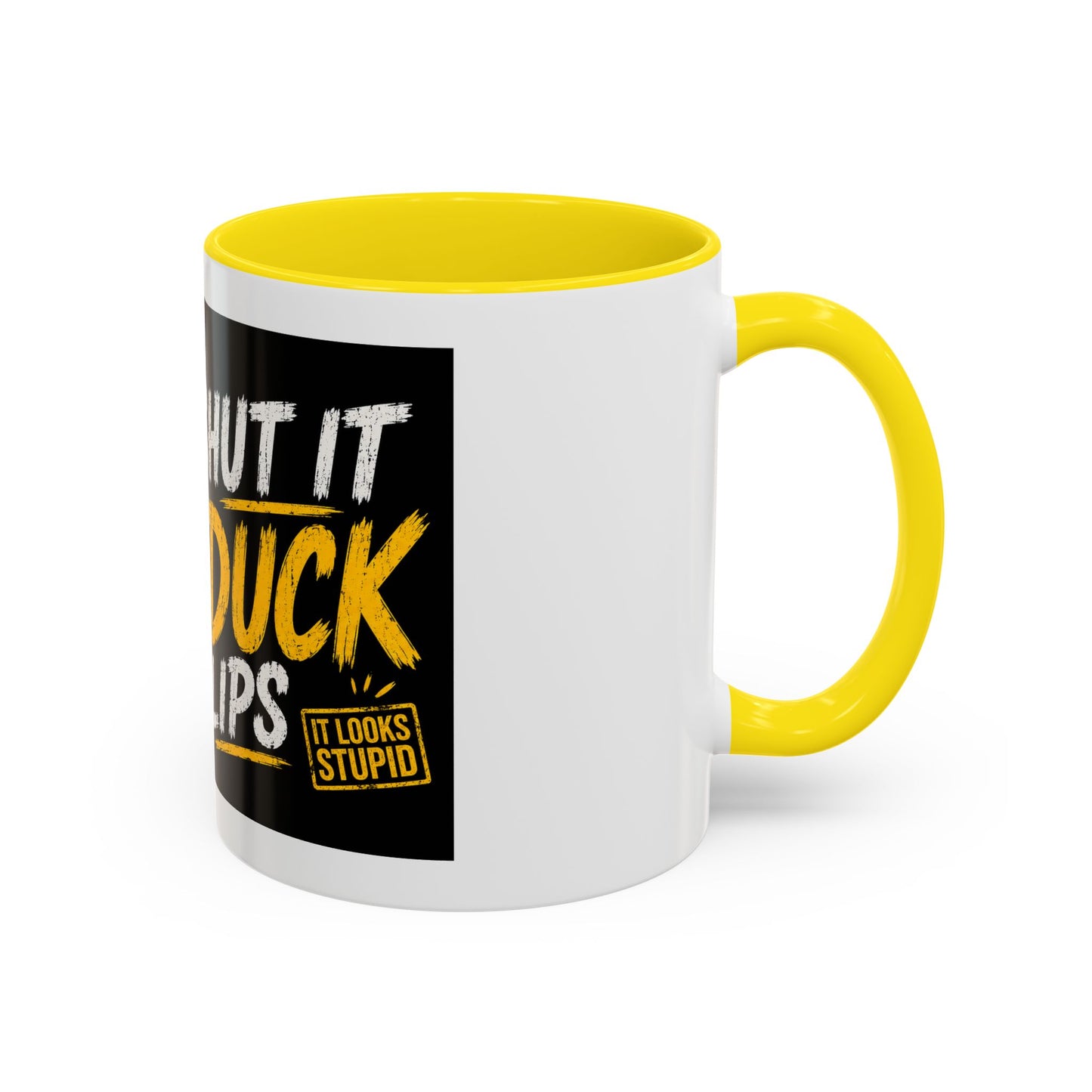 Shut It Duck Lips Coffee Mug — Funny Duck with Sunglasses & Bold Quote