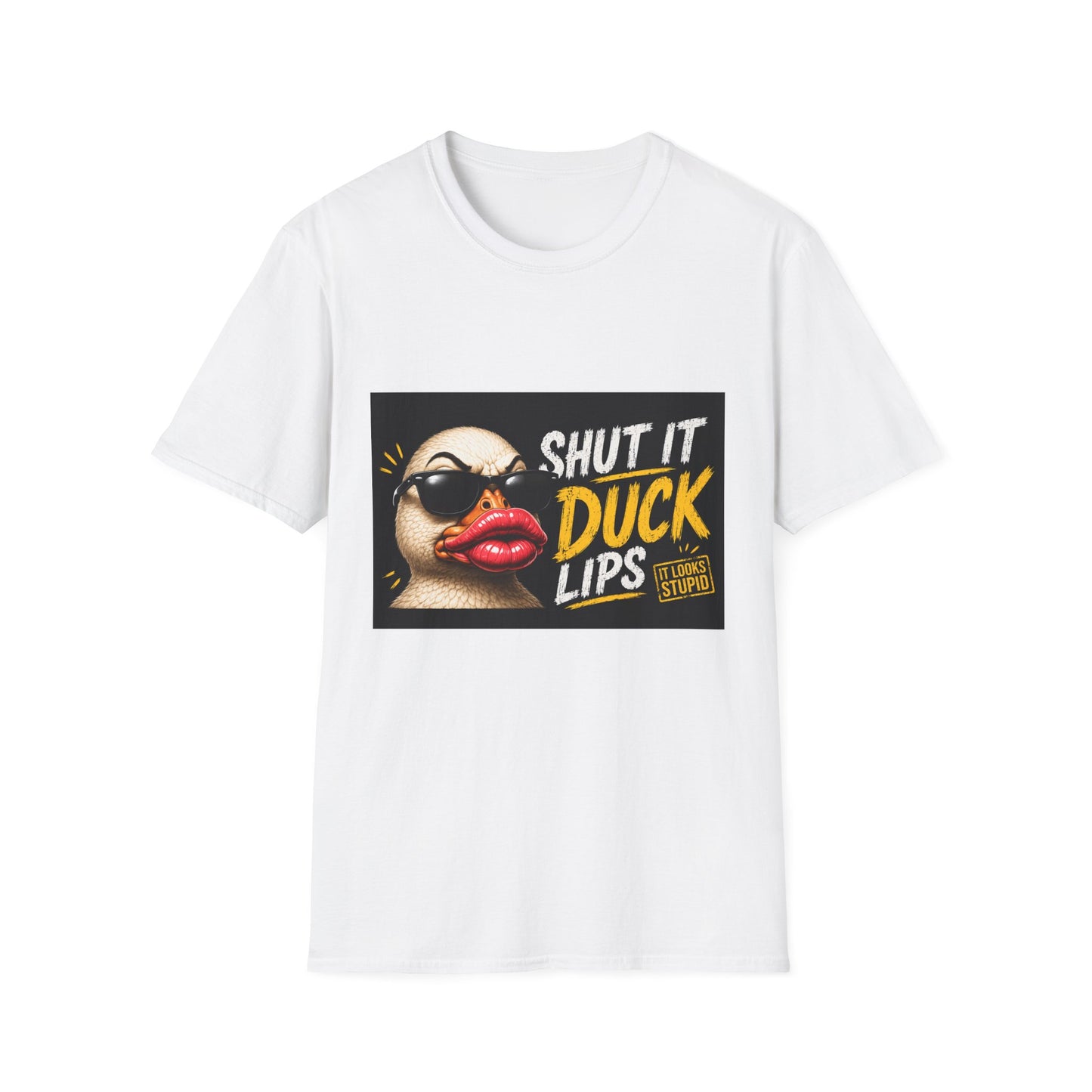 Shut It Duck Lips T-Shirt — Funny Graphic Tee with Sunglasses Duck