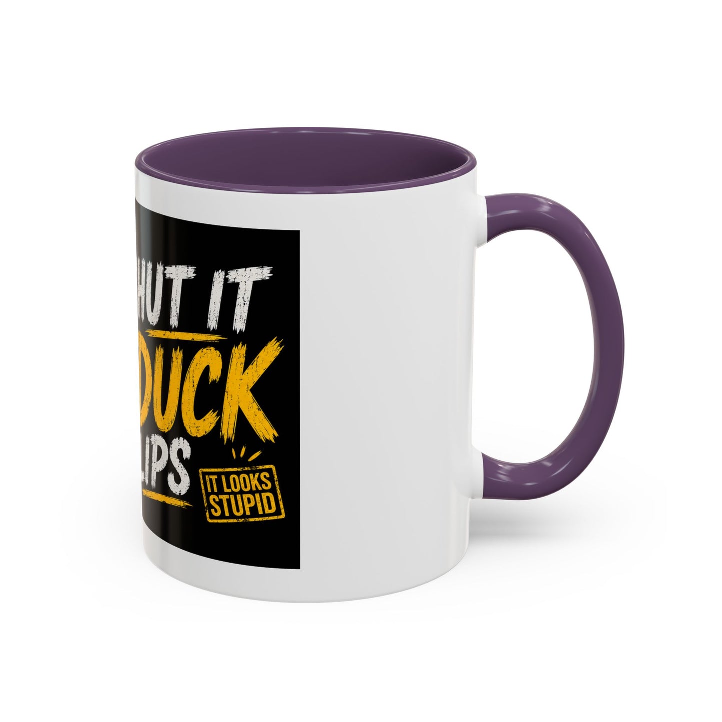 Shut It Duck Lips Coffee Mug — Funny Duck with Sunglasses & Bold Quote