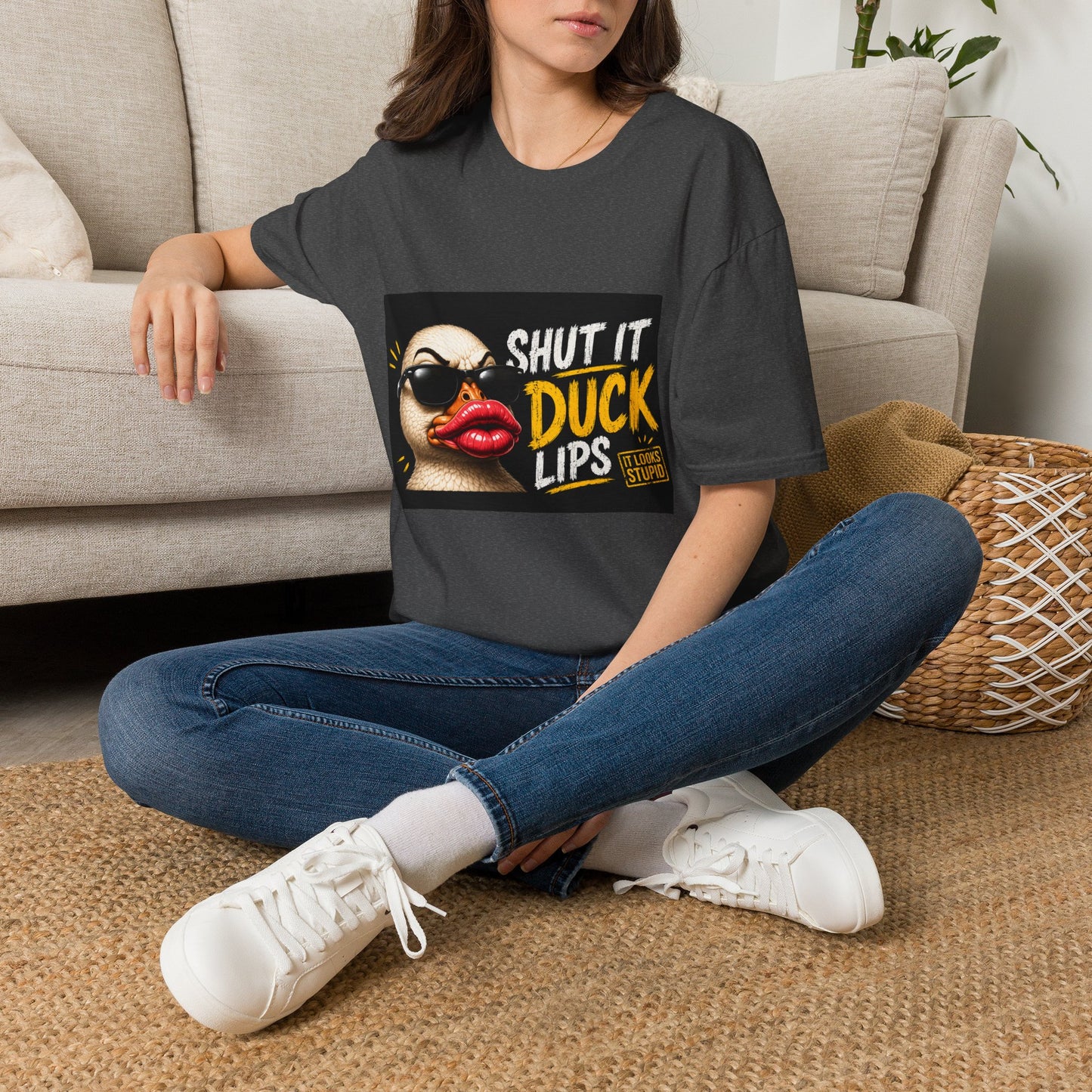 Shut It Duck Lips T-Shirt — Funny Graphic Tee with Sunglasses Duck