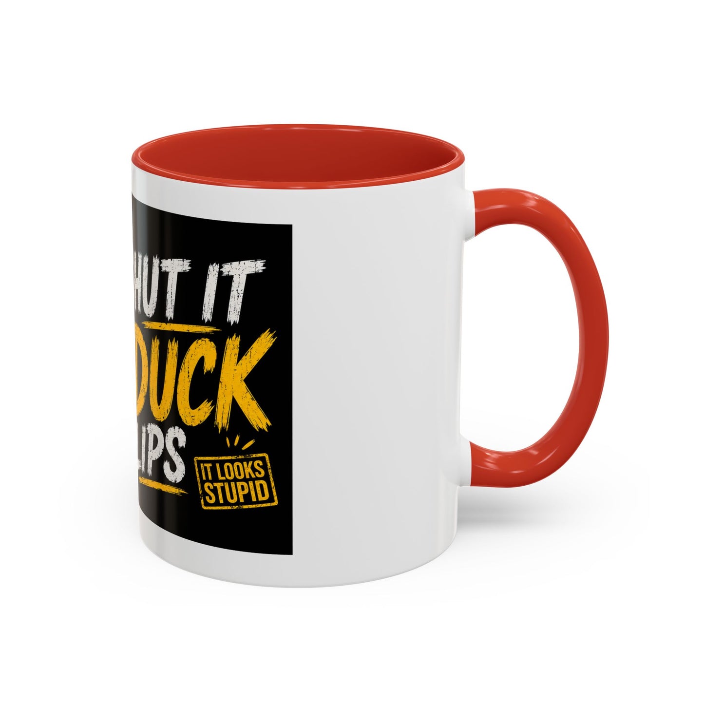 Shut It Duck Lips Coffee Mug — Funny Duck with Sunglasses & Bold Quote