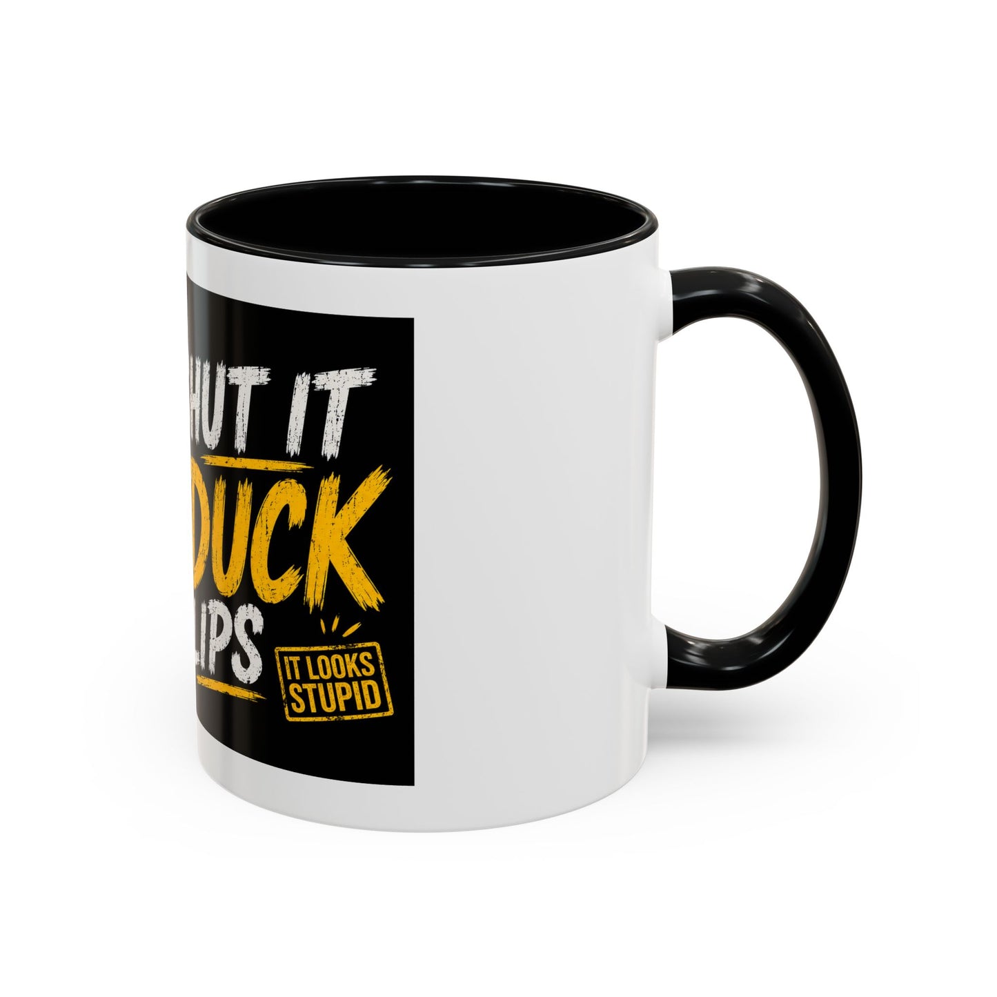 Shut It Duck Lips Coffee Mug — Funny Duck with Sunglasses & Bold Quote