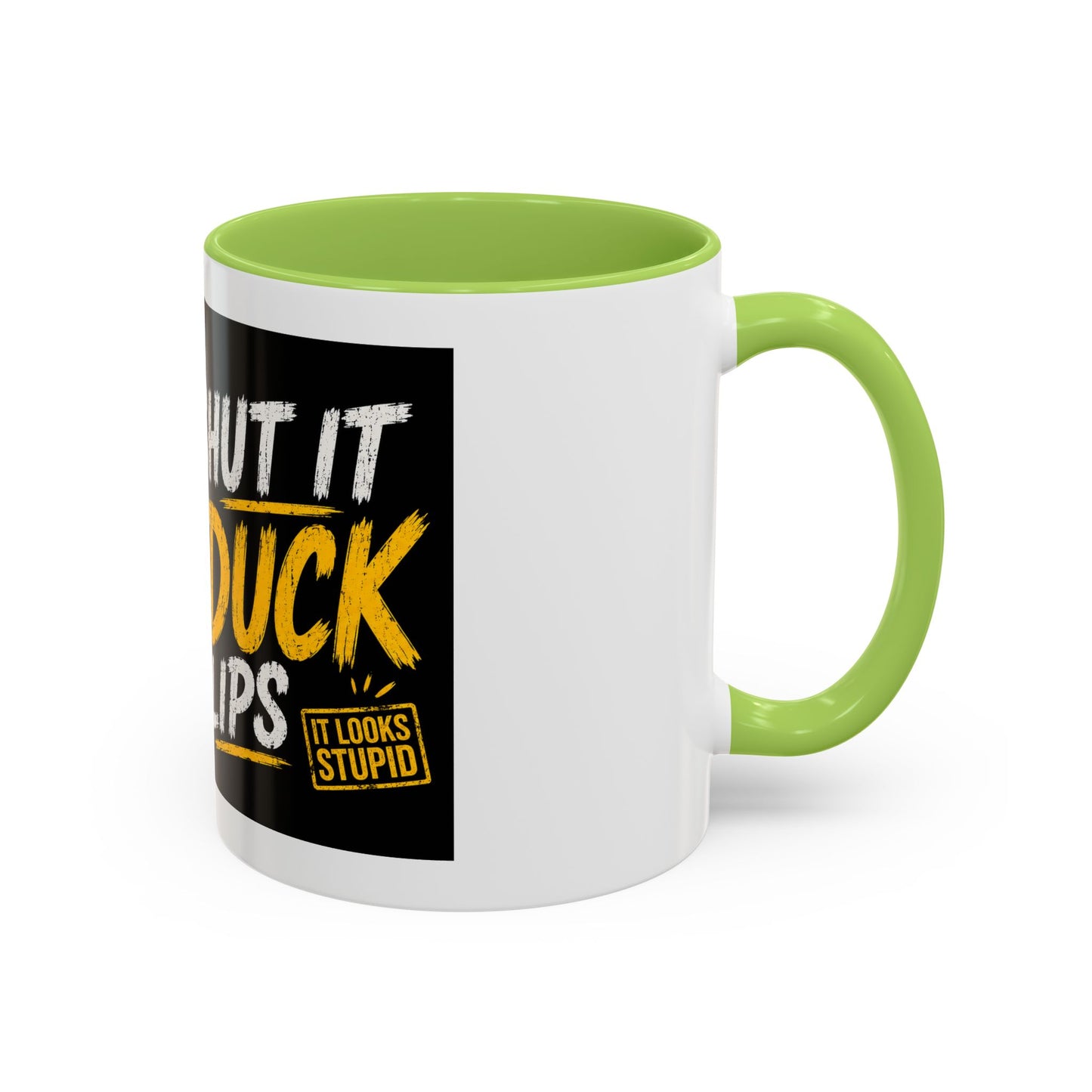 Shut It Duck Lips Coffee Mug — Funny Duck with Sunglasses & Bold Quote